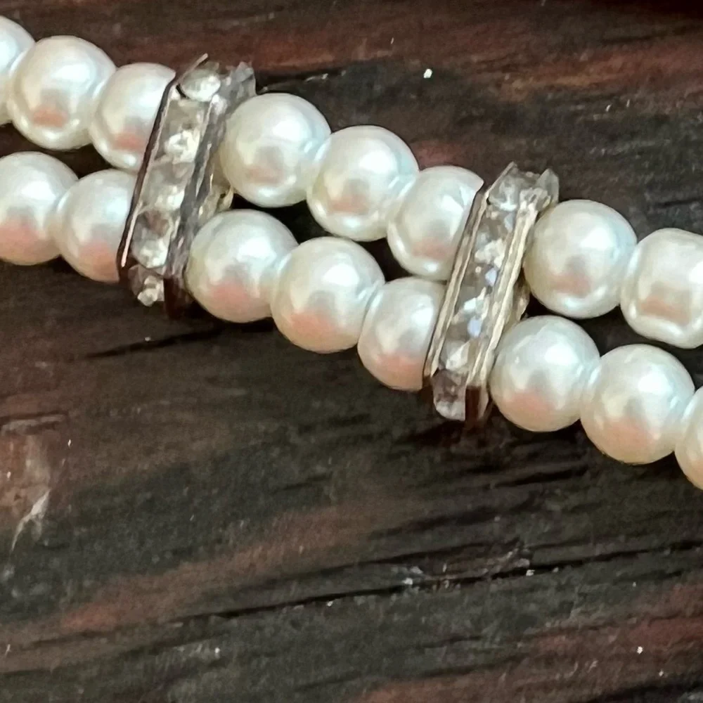 Vintage Pearl drop pendant style bolero necklace rhinestones 16